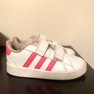 Toddler Adidas sneakers, pink and white